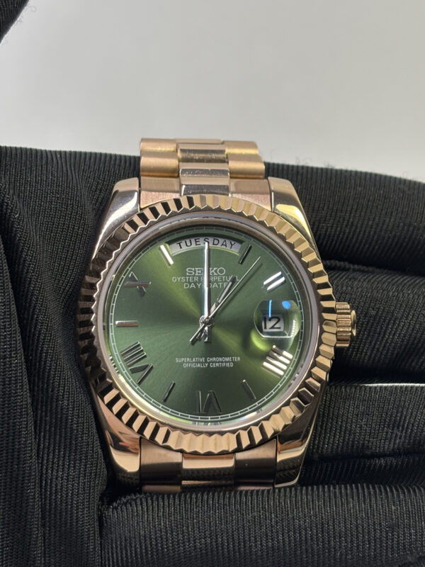 SEIKO MOD DAYDATE "GREEN OLIVE " ROSE GOLD