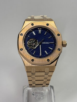 SEIKO MOD ROYAL OAK OPEN HEART "ROSE GOLD & NAVY CIRCLES DIAL"