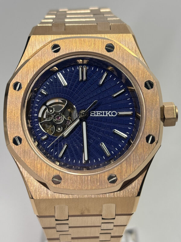 SEIKO MOD ROYAL OAK OPEN HEART "ROSE GOLD & NAVY CIRCLES DIAL"