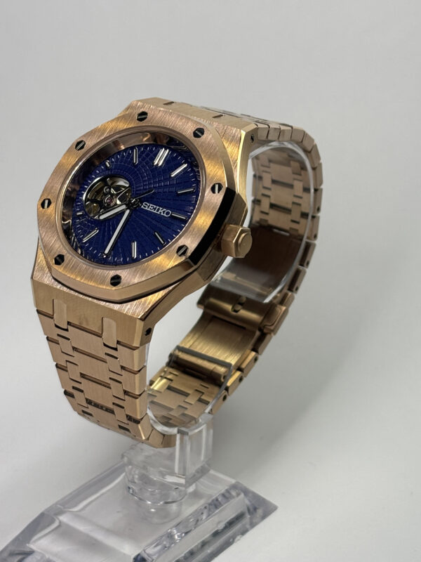 SEIKO MOD ROYAL OAK OPEN HEART "ROSE GOLD & NAVY CIRCLES DIAL"
