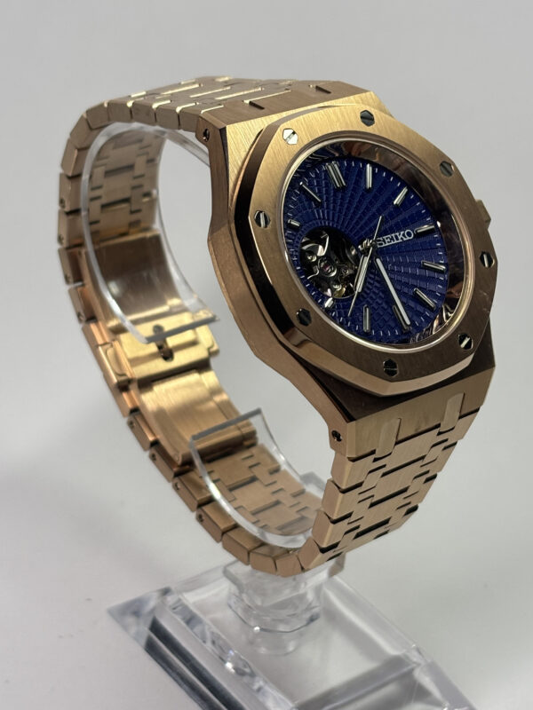 SEIKO MOD ROYAL OAK OPEN HEART "ROSE GOLD & NAVY CIRCLES DIAL"
